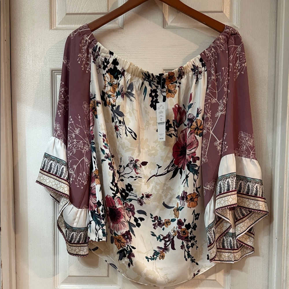 White House Black Market Floral Off-Shoulder Blouse